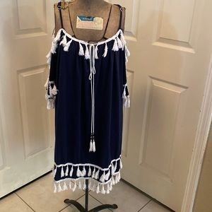 Navy blue dress with white accent